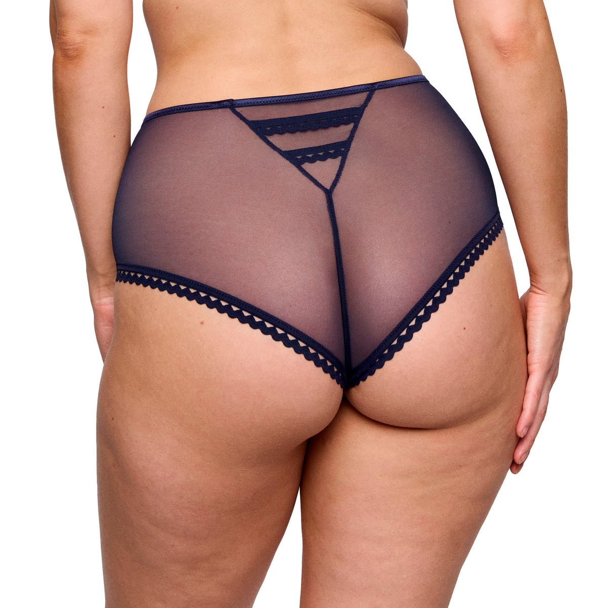 PrimaDonna Twist Wowgirl tummansiniset korkeat hotpants-alushousut mallin päällä takaa