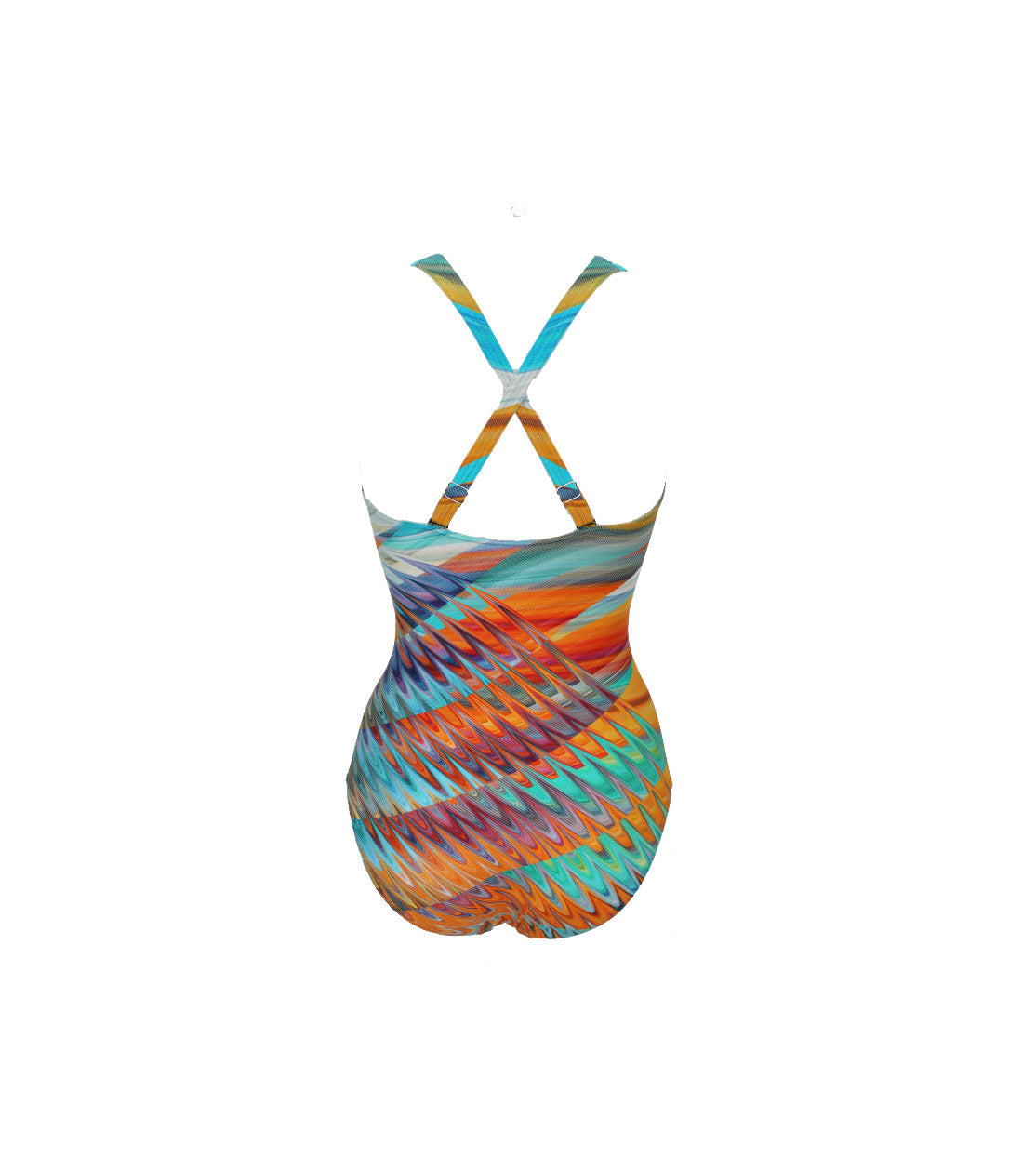 Sunflair Rainbow kaaritueton kokouimapuku turkoosi-oranssi takaa