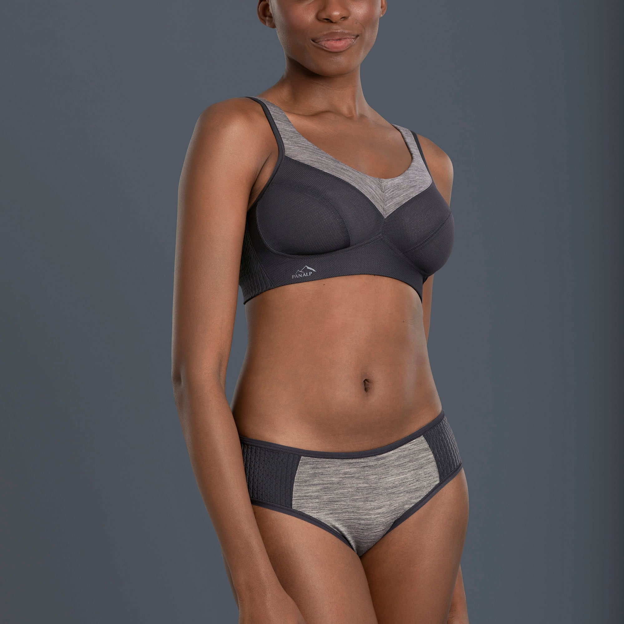 Anita Active PanAlp merinovilla urheiluliivit antrasiitti mallin päällä edestä