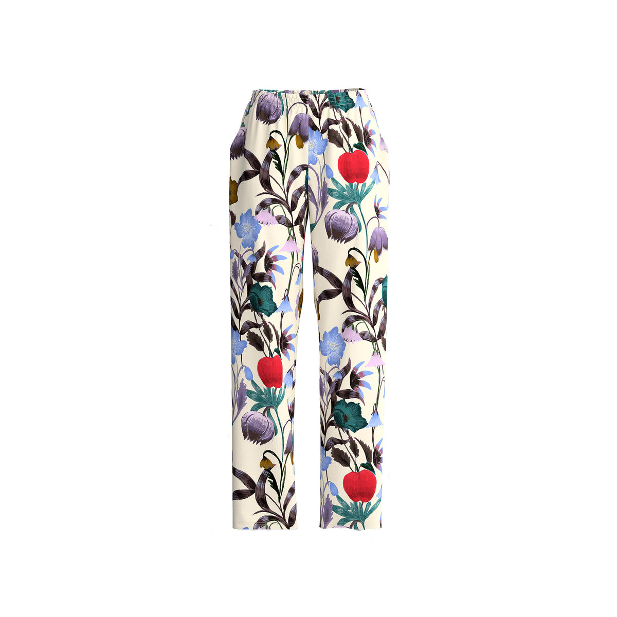 Calida Alpine puuvillaiset kukalliset pitkälahkeiset pyjamahousut valkoinen edestä