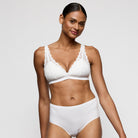 Marie Jo Soft Studio kaarituettomat topatut bralette rintaliivit luonnonvaalea mallin päällä